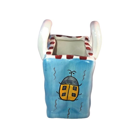 Milson & Louis Hand Painted Lady Bug Ceramic Bag Vase Planter Vintage Signed - Picture 2 of 10